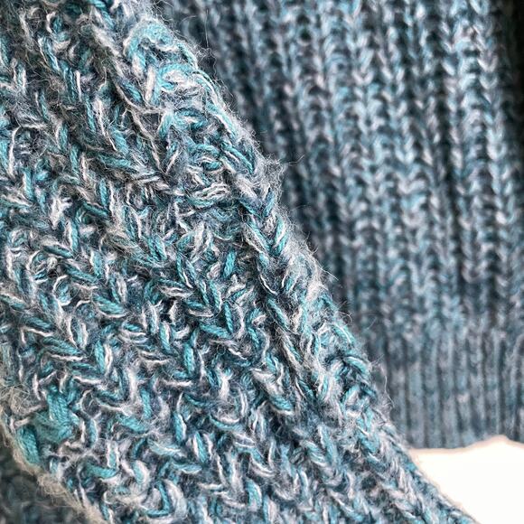 Sundance Sweater Womens Large Teal Pullover Cable Knit V Neck Wool Blend Boho - Picture 9 of 9
